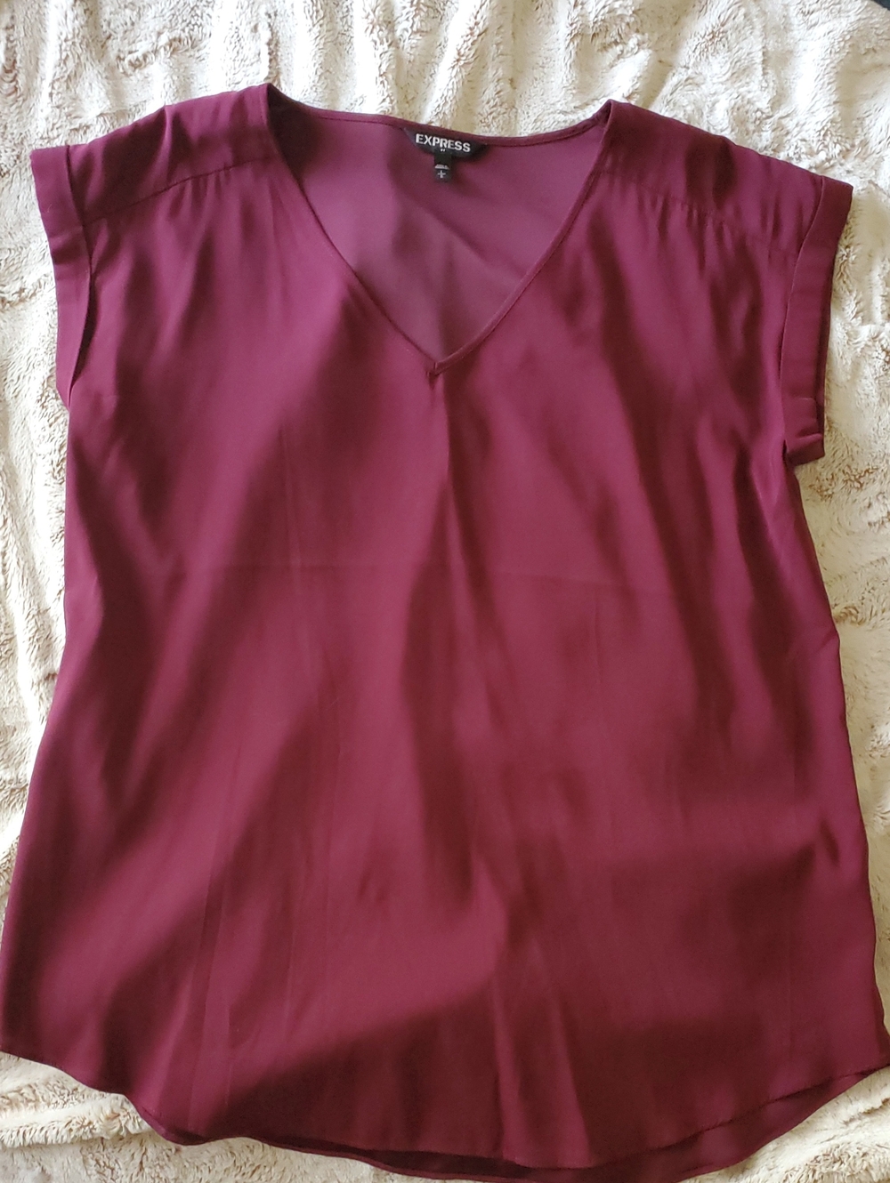 Express V-Neck Cap Sleeve Blouse - Wine